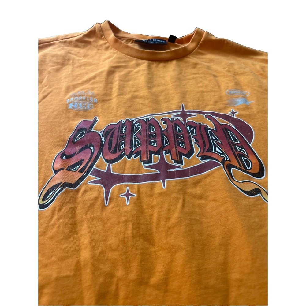 Supply & Demand NYC Graphic T-Shirt Orange Sony Cyberpunk Y2K Men's Size M
